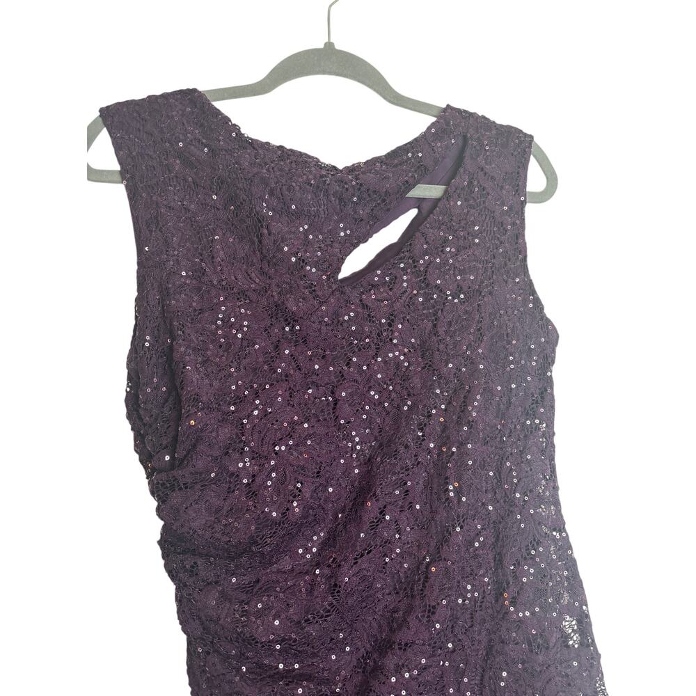 Scarlett Purple Sequin Lace Formal Dress Neckline Cutout Side Ruching Size 10 - Picture 10 of 14